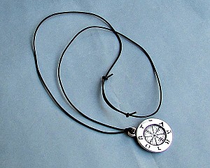 Weathervane Necklace Pendant, Compass Mens Silver Charm, Leather Necklace Pendant, Adjustable
