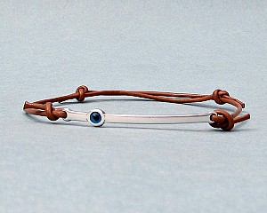 Evil Eye, Silver Bar Bracelet, Unisex Leather Cord Bracelet His And Hers Silver Dainty Bracelet Adjustable