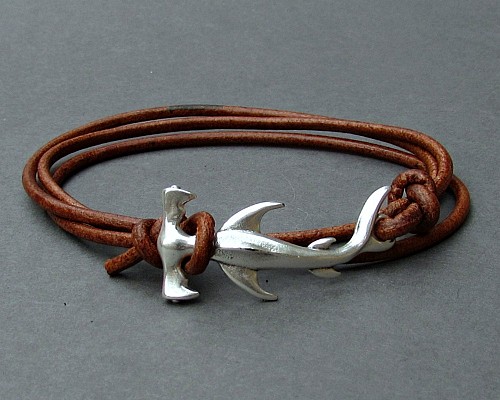 Δερμάτινο boho unisex βραχιόλι με καρχαρία