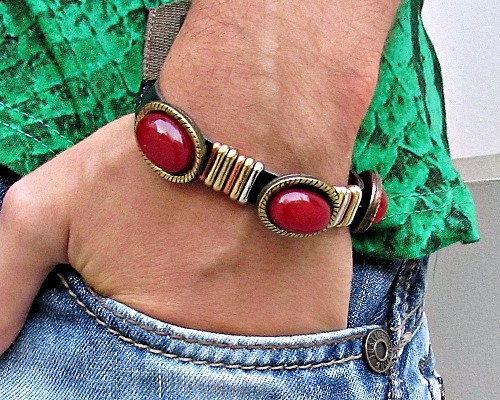 Δερμάτινο Βραχιόλι Boho Με Ημιπολύτιμες Πέτρες