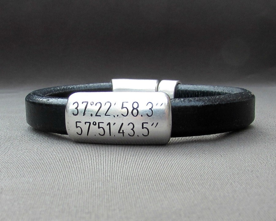 Custom Coordinates Bracelet - Personalized Latitude Longitude Leather Bracelet