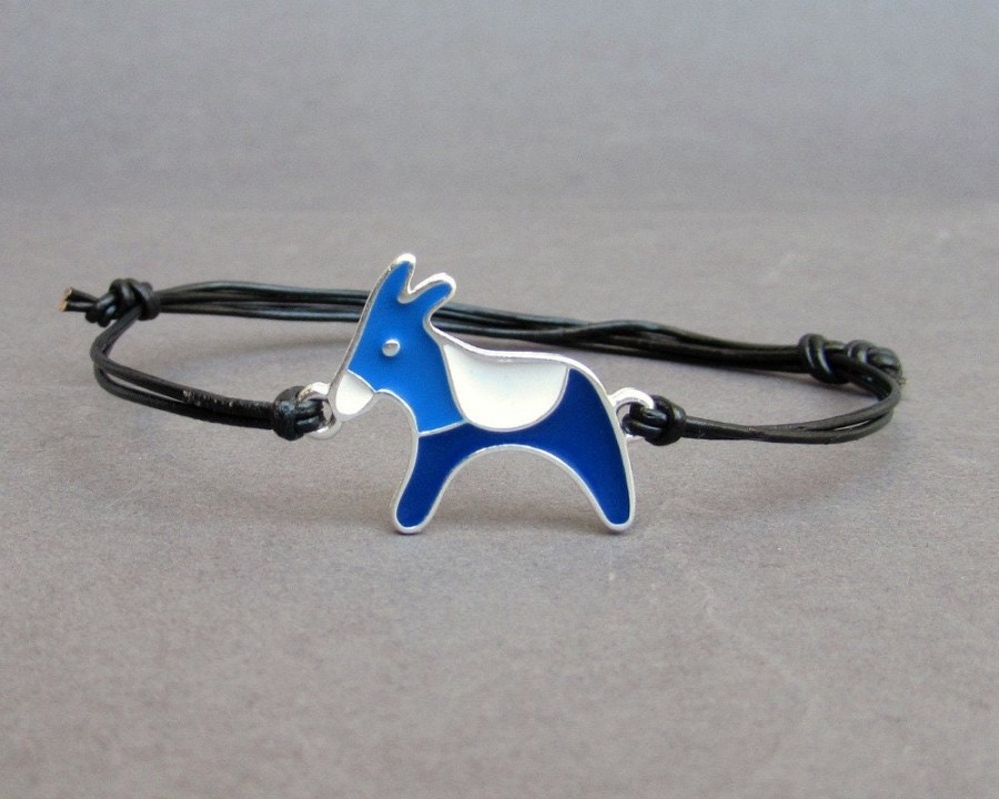 Donkey Unisex Bracelet, Silver Blue Donkey Charm, Leather Bracelet For Men, Gift for him, Bestfriend Bracelet, mens jewelry, Adjustable